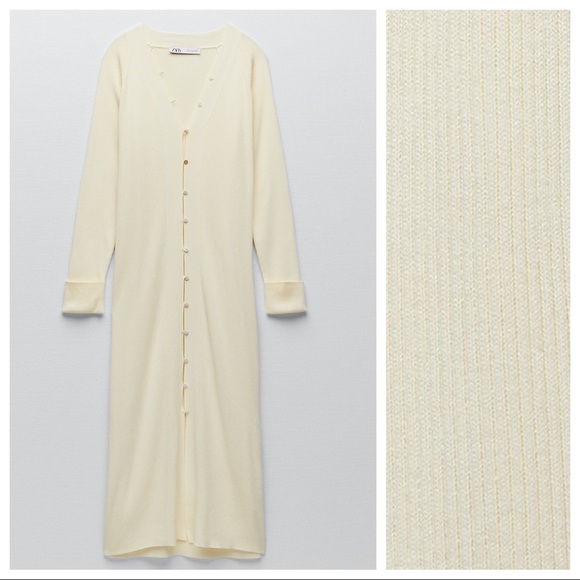 NWT. Zara Light Yellow Long Knit Viscose Blend Cardigan. Size M. - Picture 5 of 10